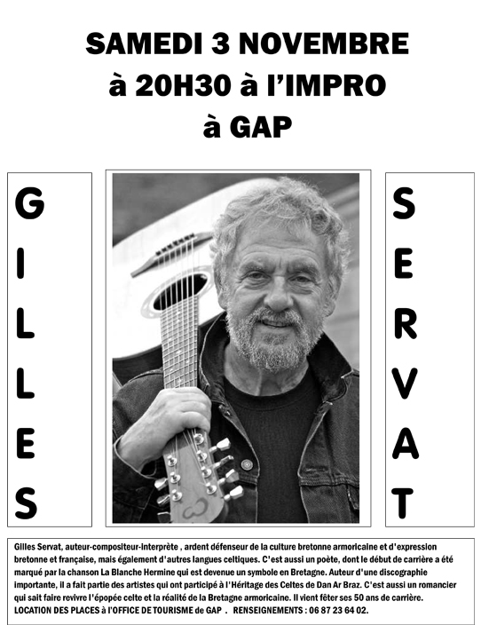Concert : Gilles SERVAT fête ses 50 ans de carrière le 3 nov. à 20h30 à l'Impro à Gap