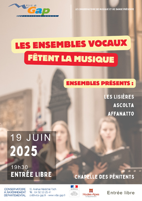 Les ensembles vocaux fêtent la musique !  le19 juin 2025 à 19h30 Chapelle des Pénitents