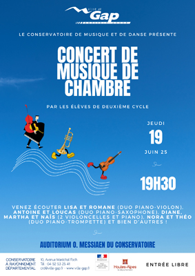 Concert de musique de chambr e le 19 juin 2025 à 19h30 Auditorium O. Messiaen du Conservatoirede Gap