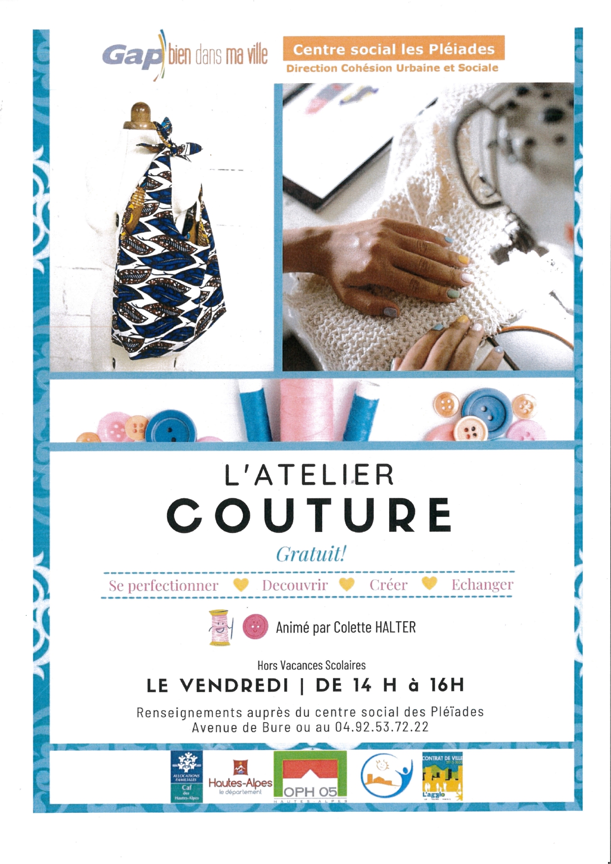 Atelier couture Centre social Les Pléiades à GAP