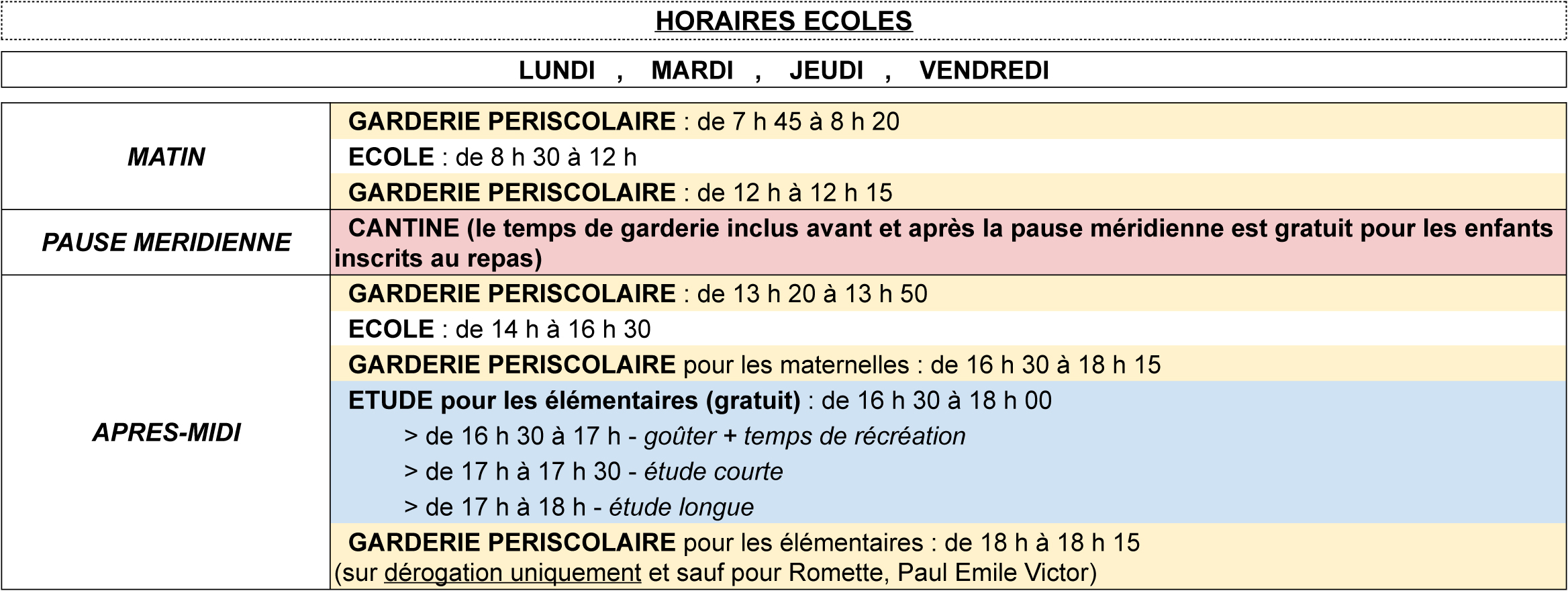Journée type à l'école au 27 février 2025