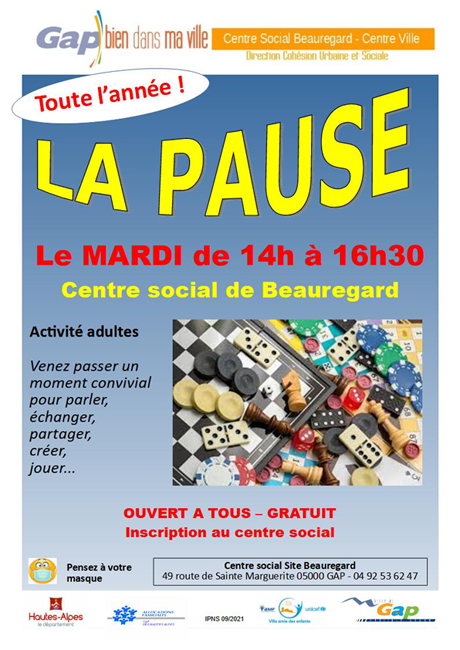 Pause adultes - Echangesau centre social de Beauregard/centre ville de Gap