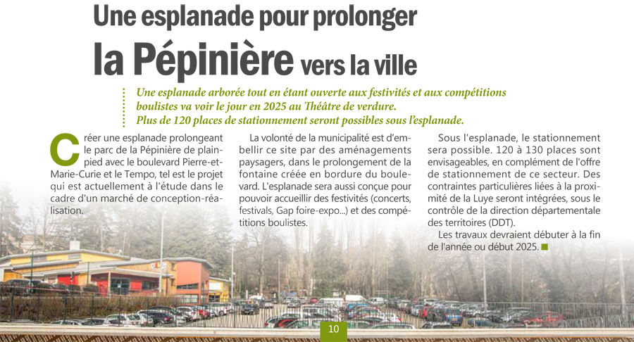 Projet d'esplanade de prolongement de la Pépinière à GAP