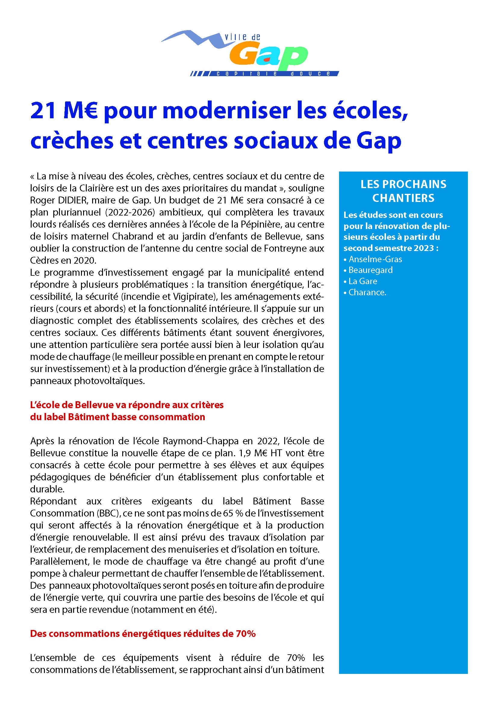 Dossier modernisation écoles, crèche et Centres sociaux de Gap page 1
