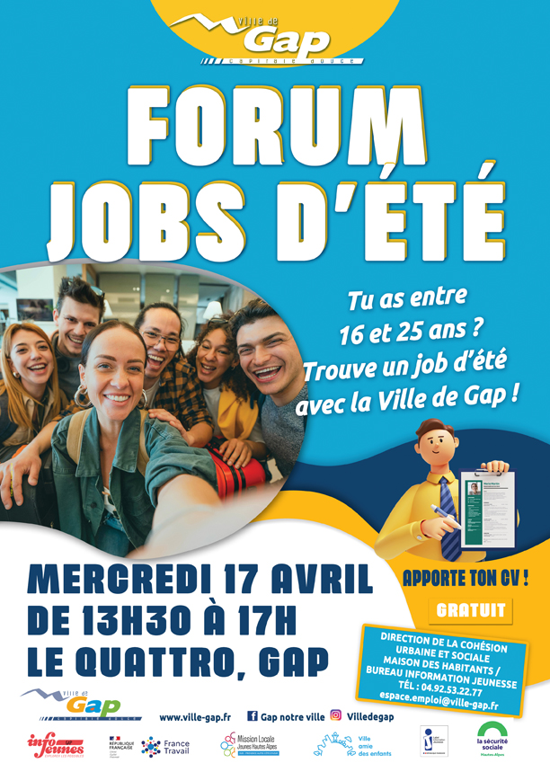 Forum des Jobs d'été de Gap - le 17 avril 2024 au Quattro de 13h30 à 17h