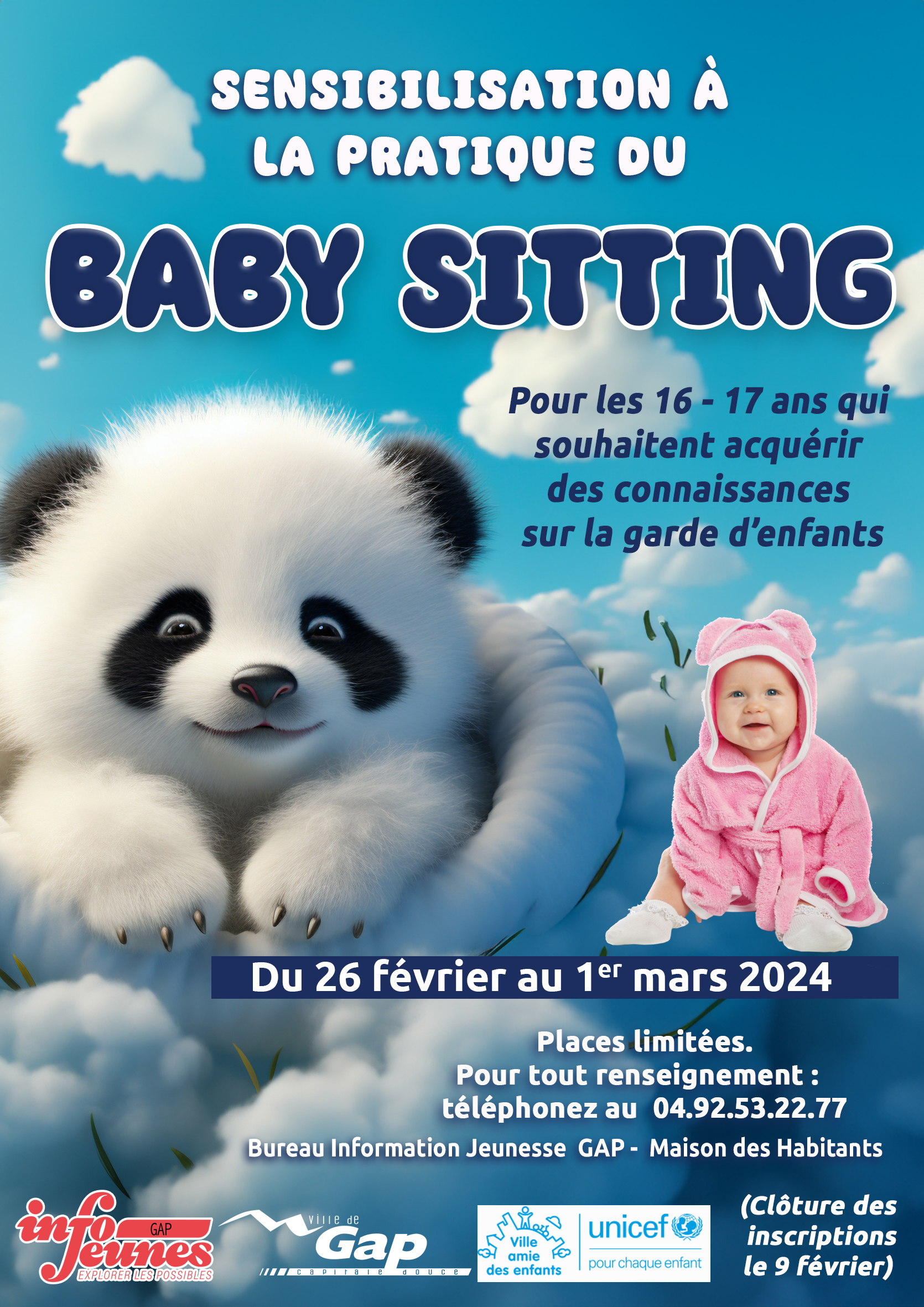 Sensibilisation à la pratique du baby sitting du 26 02 au 01 03 2024 à GAP
