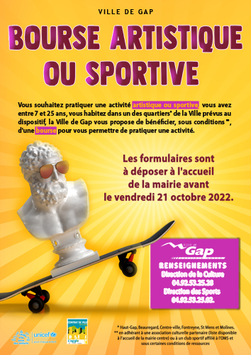 Bourses artistiques ou sportives ville de Gap 2022-2023 