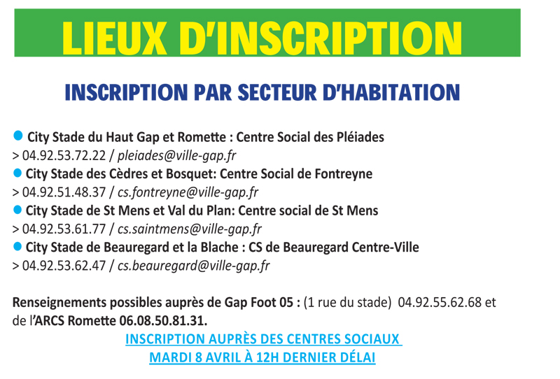 Challenges des Citystades de Gap - Lieux d'inscriptions