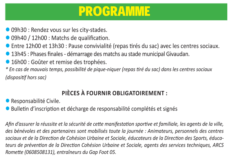Challenge des Citystades du 9 04 2025 - programme