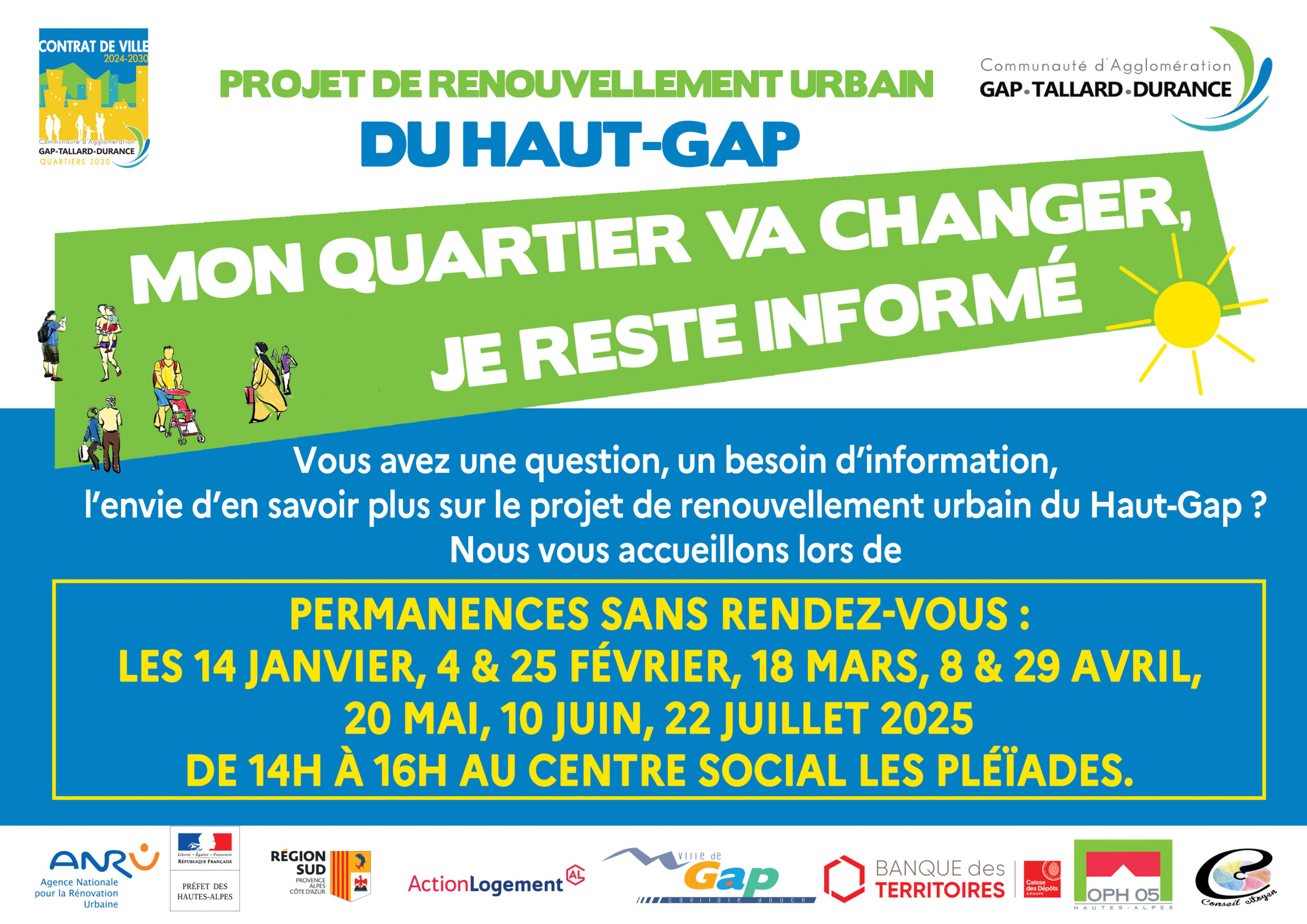 Une question sur le projet du Haut Gap ? Permanences sans rdv au centre social des Pleïades de 14h à 16h à certaines dates