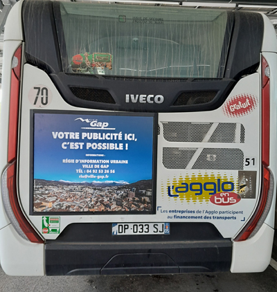 Votre publicité sur les culs de bus du réseau l'Agglo en bus (Régie Information Urbaine de la ville de Gap)