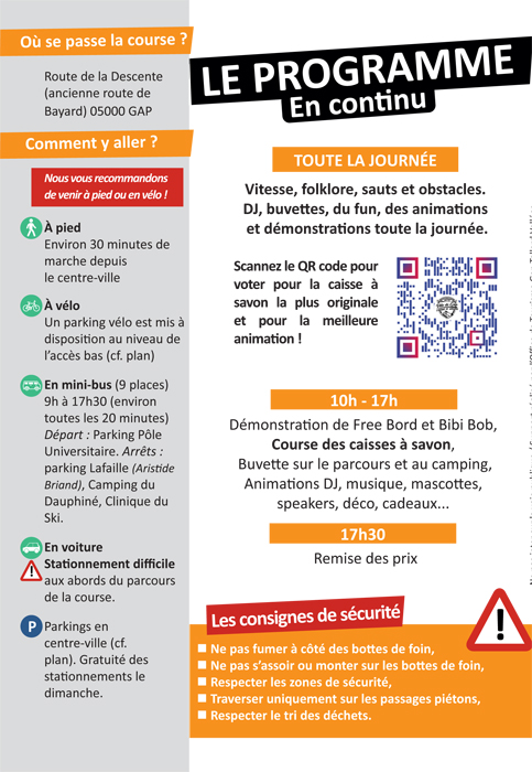 Programme de la Course de caisse à savon du 25 05 2025 à Gap de 10h à 18h