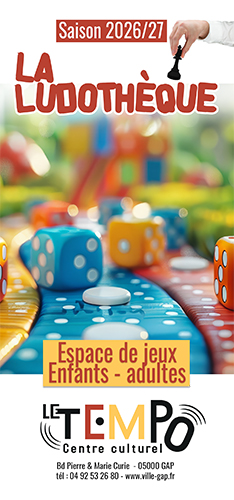 Dépliant 2026/2027 de la Ludothèque de Gap - Image de la première page.